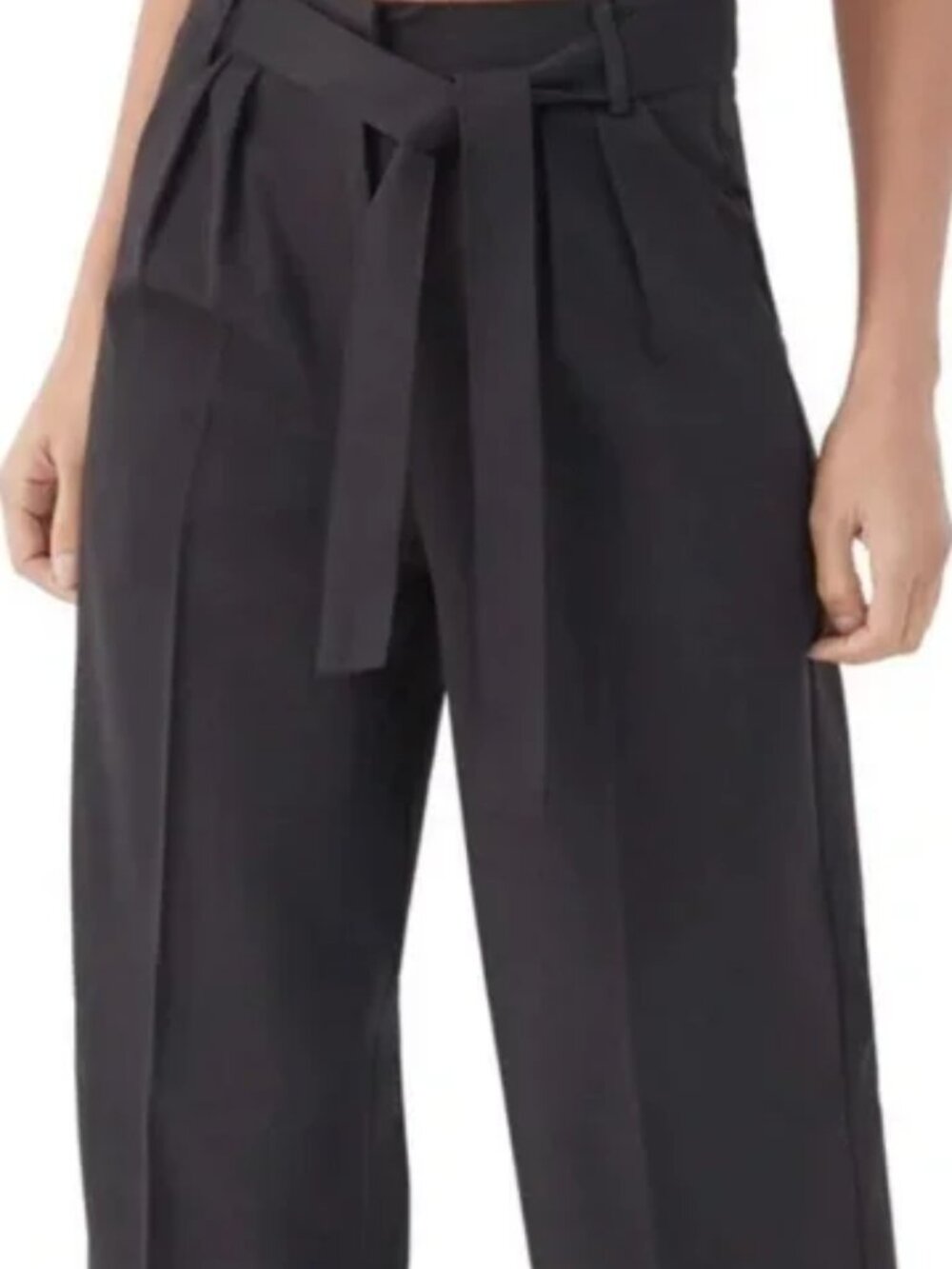 Jacqueline de Yong JDY Dakota Charcoal Paperbag Tie Belt Woven Pant M